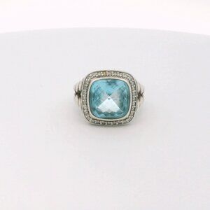 David Yurman Sterling Albion Blue Topaz Diamond Ring - Size 5.5
